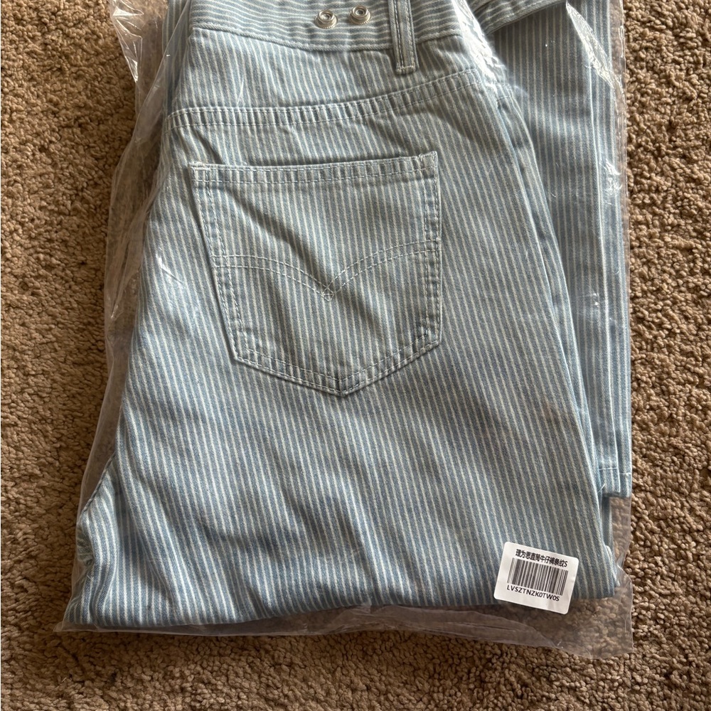 Pinstripe Cinch Waist Jeans